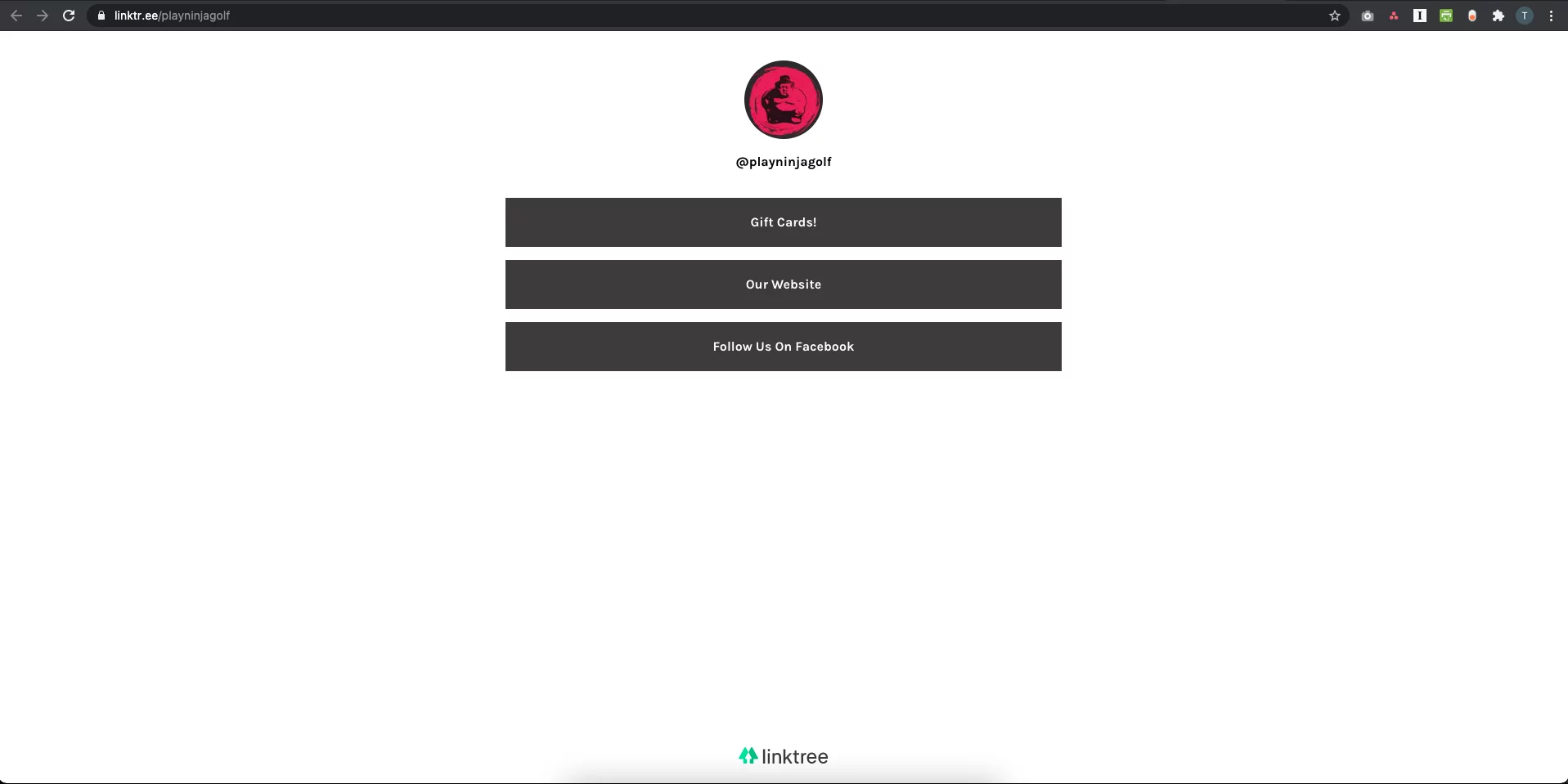 A linktree page for Ninja Golf showing multiple links on one web page